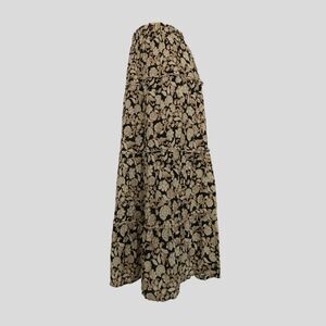 Japna Black Neutral Cream Floral Flowy Rayon Tiered Bohemian Maxi Skirt L